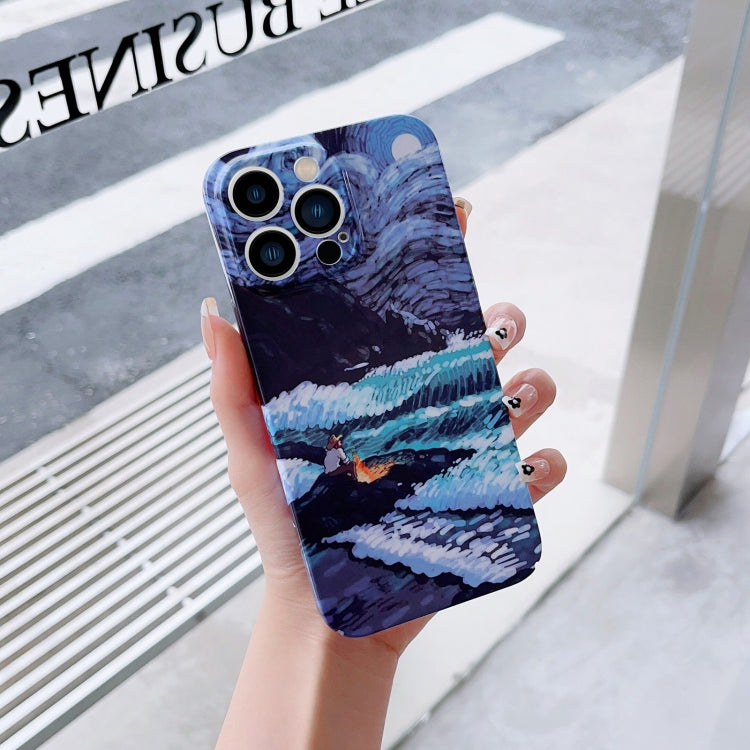 For iPhone 12 Precise Hole Oil Painting Pattern PC Phone Case(Sea Wave) - iPhone 12 / 12 Pro Cases by PMC Jewellery | Online Shopping South Africa | PMC Jewellery