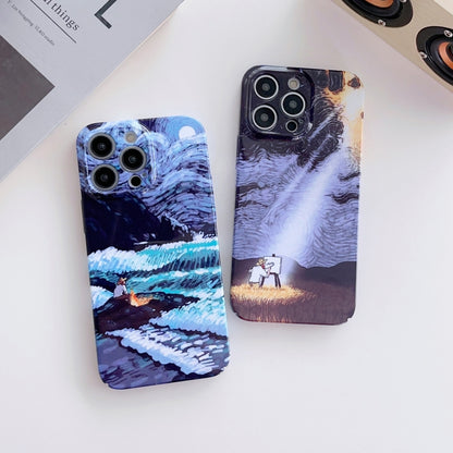 For iPhone 14 Pro Max Precise Hole Oil Painting Pattern PC Phone Case(Sea Wave) - iPhone 14 Pro Max Cases by PMC Jewellery | Online Shopping South Africa | PMC Jewellery