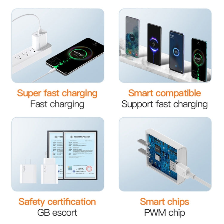 TOTU W123 100W USB Port Travel Charger with USB to USB -C / Type-C Data Cable Set, Specification:EU Plug(White) - USB Charger by TOTUDESIGN | Online Shopping South Africa | PMC Jewellery