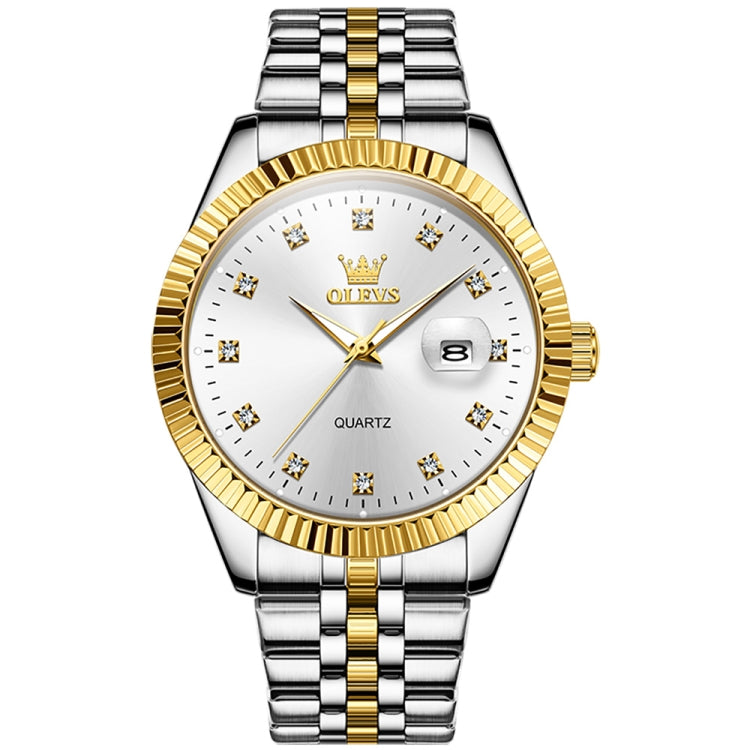 OLEVS 5526 Men Diamond Set Luminous Waterproof Quartz Watch(White) - Metal Strap Watches by OLEVS | Online Shopping South Africa | PMC Jewellery