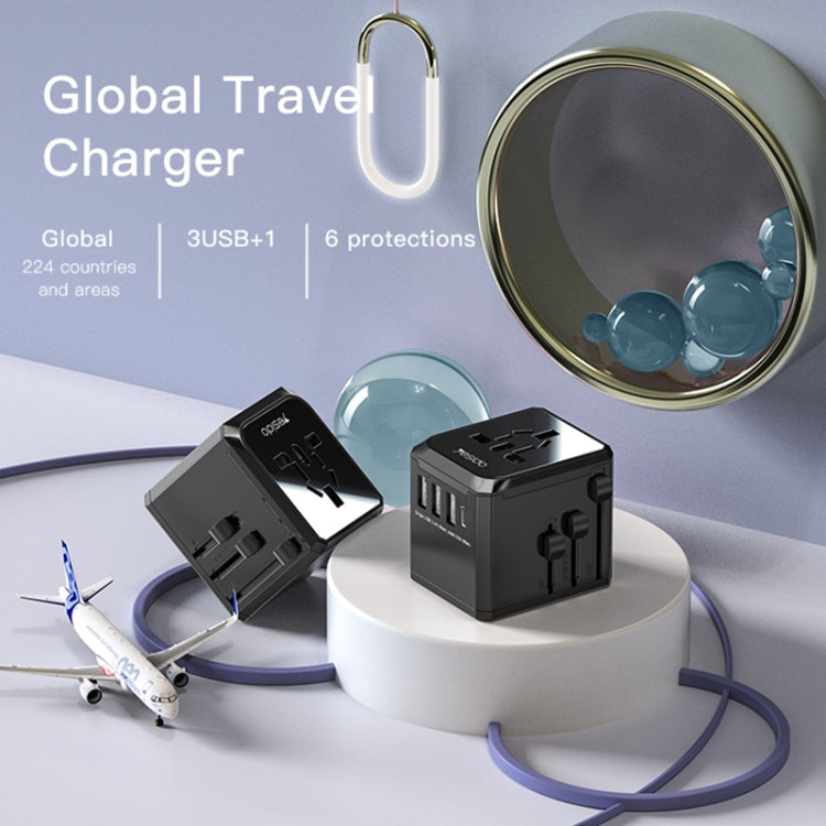 Yesido MC-10 3 USB + Type-C Ports Multi-function Universal Travel Adapter Plug(Black) - Extension Socket by Yesido | Online Shopping South Africa | PMC TechLife | Buy Now Pay Later Mobicred