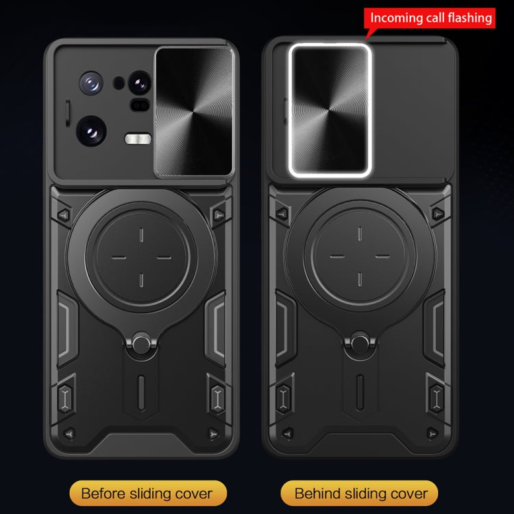 For Xiaomi 13 Pro CD Texture Sliding Camshield Magnetic Holder Phone Case(Black) - free shipping - PMC TechLife - Order now!