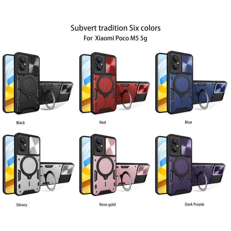 For Xiaomi Poco M5 5G CD Texture Sliding Camshield Magnetic Holder Phone Case(Red) - free shipping - PMC TechLife - Order now!