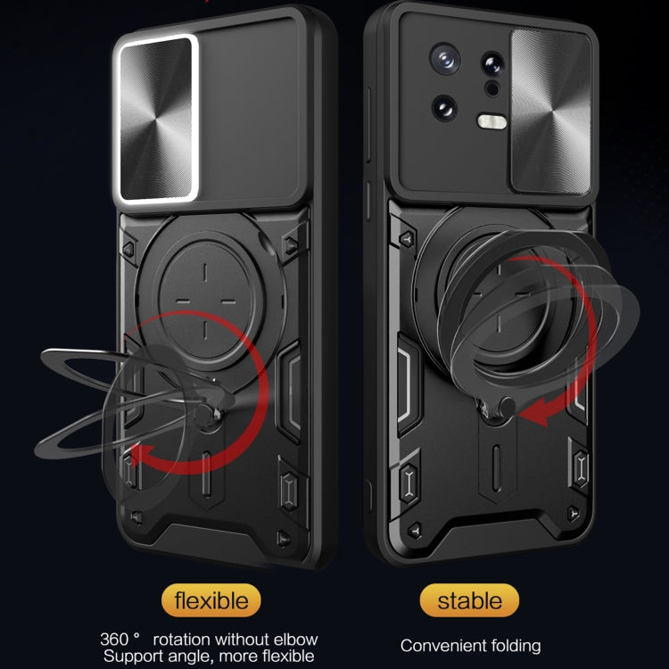 For Xiaomi 13 CD Texture Sliding Camshield Magnetic Holder Phone Case(Silver) - free shipping - PMC TechLife - Order now!