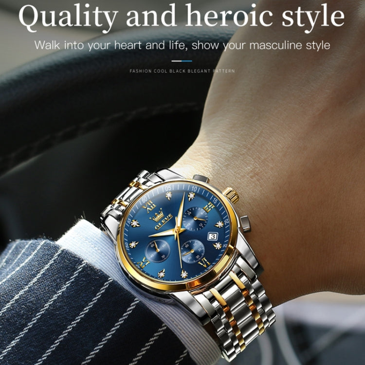 OLEVS 2858 Men Multifunctional Business Waterproof Quartz Watch(Blue + Gold) - Metal Strap Watches by OLEVS | Online Shopping South Africa | PMC Jewellery