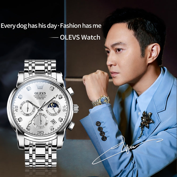 OLEVS 2889 Men Multifunctional Luminous Waterproof Quartz Watch(White) - Metal Strap Watches by OLEVS | Online Shopping South Africa | PMC Jewellery | Buy Now Pay Later Mobicred