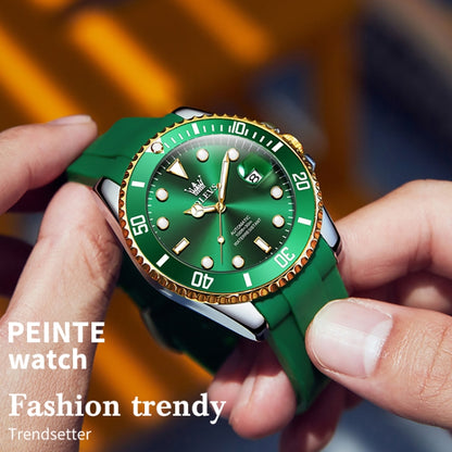 OLEVS 6650 Men Luminous Waterproof Silicone Strap Mechanical Watch(Green + Gold) - Silicone Strap Watches by OLEVS | Online Shopping South Africa | PMC Jewellery | Buy Now Pay Later Mobicred