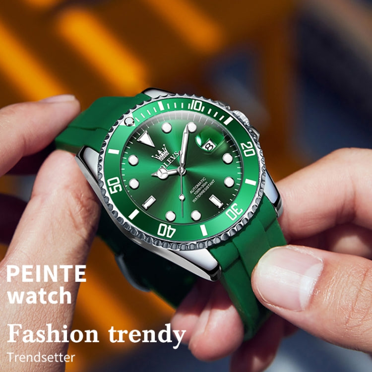 OLEVS 6650 Men Luminous Waterproof Silicone Strap Mechanical Watch(Green) - Silicone Strap Watches by OLEVS | Online Shopping South Africa | PMC Jewellery