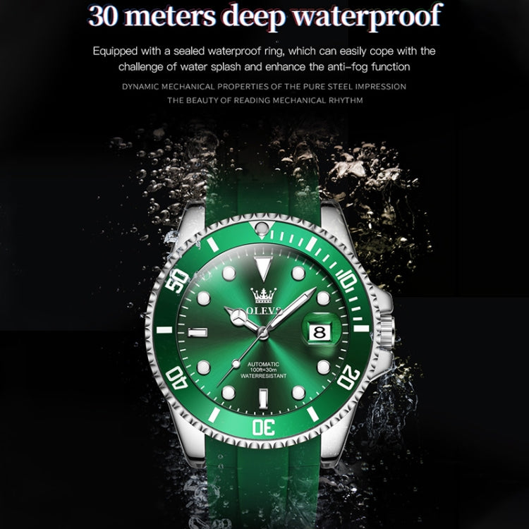 OLEVS 6650 Men Luminous Waterproof Silicone Strap Mechanical Watch(Green) - Silicone Strap Watches by OLEVS | Online Shopping South Africa | PMC Jewellery