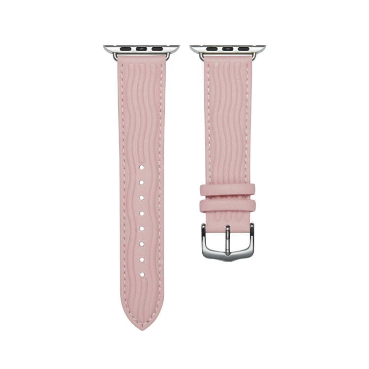 Embossed Line Genuine Leather Watch Band For Apple Watch Ultra 49mm(Pink) - Watch Bands by PMC Jewellery | Online Shopping South Africa | PMC Jewellery