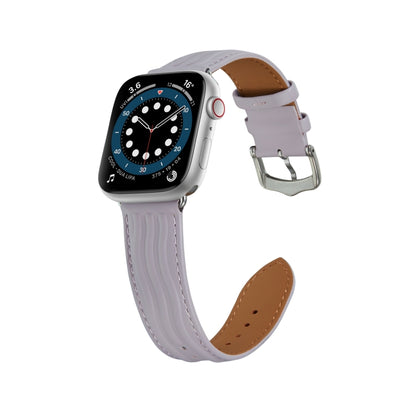 Embossed Line Genuine Leather Watch Band For Apple Watch Ultra 49mm(Lavender Purple) - Watch Bands by PMC Jewellery | Online Shopping South Africa | PMC Jewellery