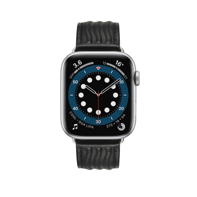 Embossed Line Genuine Leather Watch Band For Apple Watch 8 41mm(Black) - Watch Bands by PMC TechLife | Online Shopping South Africa | PMC TechLife