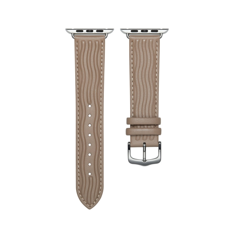 Embossed Line Genuine Leather Watch Band For Apple Watch 8 45mm(Milky Brown) - Watch Bands by PMC Jewellery | Online Shopping South Africa | PMC Jewellery