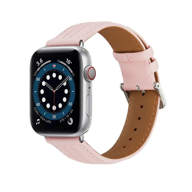 Embossed Line Genuine Leather Watch Band For Apple Watch SE 2022 40mm(Pink) - Watch Bands by PMC Jewellery | Online Shopping South Africa | PMC Jewellery