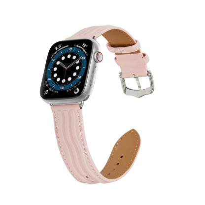 Embossed Line Genuine Leather Watch Band For Apple Watch SE 2022 40mm(Pink) - Watch Bands by PMC Jewellery | Online Shopping South Africa | PMC Jewellery