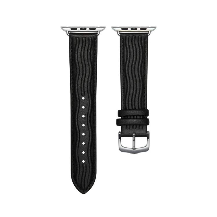 Embossed Line Genuine Leather Watch Band For Apple Watch 7 41mm(Black) - Watch Bands by PMC TechLife | Online Shopping South Africa | PMC TechLife