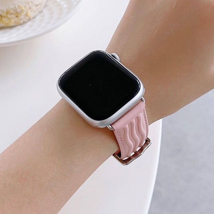 Embossed Line Genuine Leather Watch Band For Apple Watch 6 40mm(Pink) - Watch Bands by PMC Jewellery | Online Shopping South Africa | PMC Jewellery