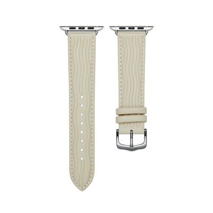 Embossed Line Genuine Leather Watch Band For Apple Watch 5 44mm(Milky White) - Watch Bands by PMC Jewellery | Online Shopping South Africa | PMC Jewellery