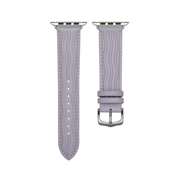 Embossed Line Genuine Leather Watch Band For Apple Watch 5 40mm(Lavender Purple) - Watch Bands by PMC Jewellery | Online Shopping South Africa | PMC Jewellery