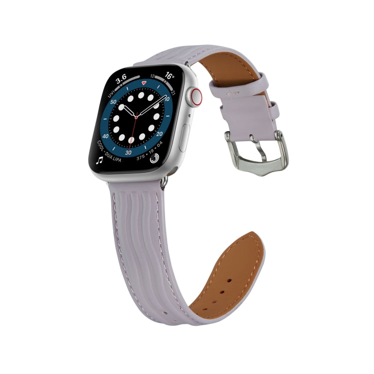 Embossed Line Genuine Leather Watch Band For Apple Watch 3 38mm(Lavender Purple) - Watch Bands by PMC Jewellery | Online Shopping South Africa | PMC Jewellery