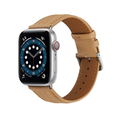 Embossed Line Genuine Leather Watch Band For Apple Watch 2 38mm(Khaki) - Watch Bands by PMC Jewellery | Online Shopping South Africa | PMC Jewellery