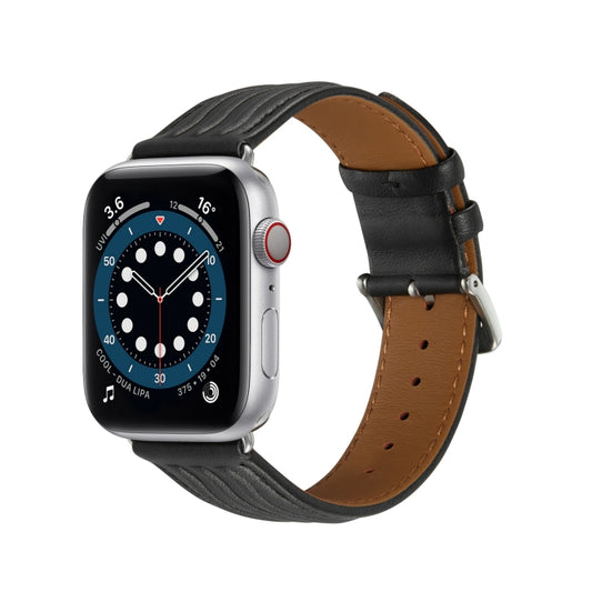 Embossed Line Genuine Leather Watch Band For Apple Watch 38mm(Black) - Watch Bands by PMC Jewellery | Online Shopping South Africa | PMC Jewellery