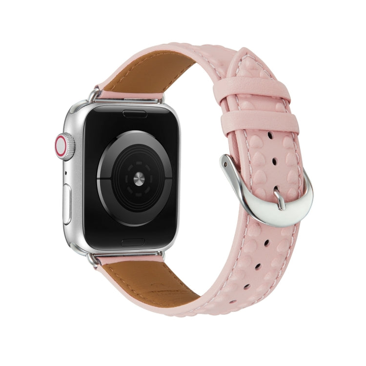 Embossed Love Genuine Leather Watch Band For Apple Watch 4 44mm(Pink) - Watch Bands by PMC Jewellery | Online Shopping South Africa | PMC Jewellery