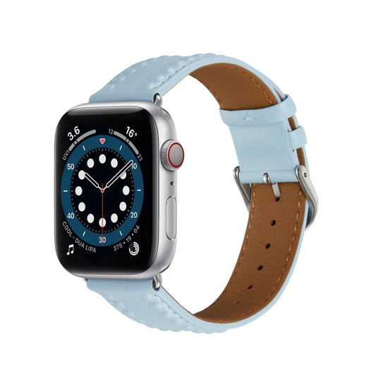 Embossed Love Genuine Leather Watch Band For Apple Watch 4 44mm(Blue) - Watch Bands by PMC Jewellery | Online Shopping South Africa | PMC Jewellery