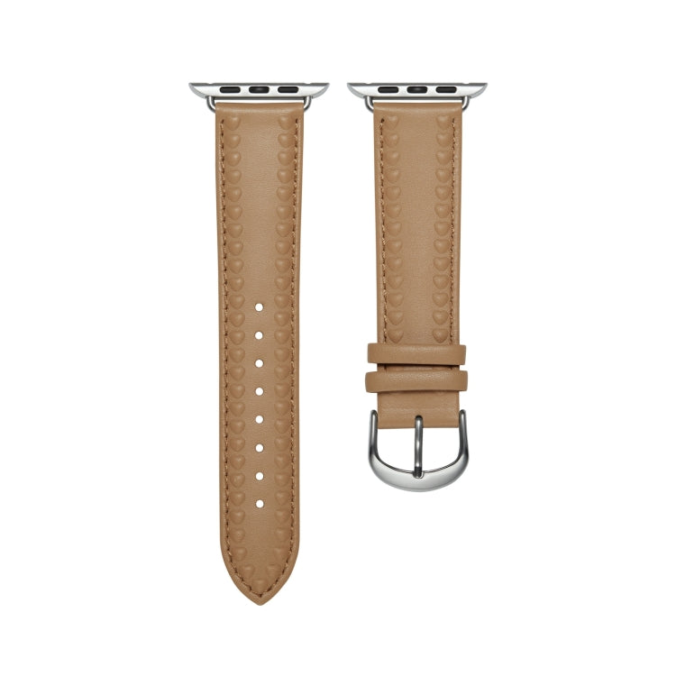 Embossed Love Genuine Leather Watch Band For Apple Watch 3 38mm(Khaki) - Watch Bands by PMC Jewellery | Online Shopping South Africa | PMC Jewellery