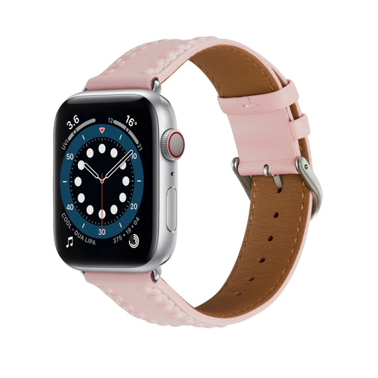 Embossed Love Genuine Leather Watch Band For Apple Watch 38mm(Pink) - Watch Bands by PMC Jewellery | Online Shopping South Africa | PMC Jewellery