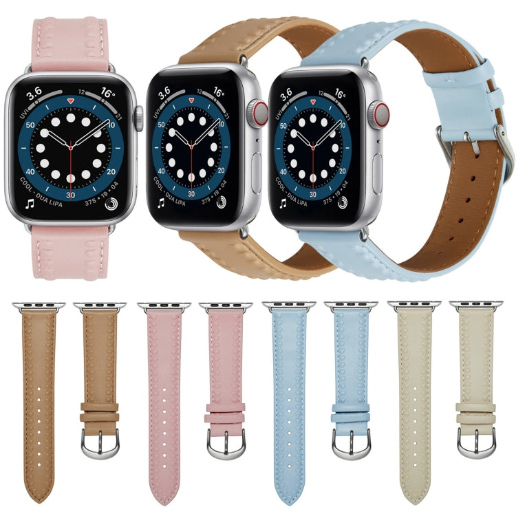 Embossed Love Genuine Leather Watch Band For Apple Watch 8 45mm(Pink) - Watch Bands by PMC Jewellery | Online Shopping South Africa | PMC Jewellery