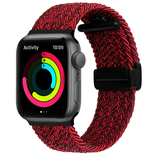 Magnetic Fold Clasp Woven Watch Band For Apple Watch 8 41mm(Black Sand Red) - Watch Bands by PMC Jewellery | Online Shopping South Africa | PMC Jewellery