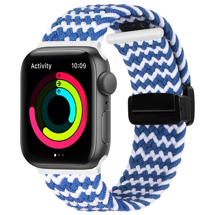 Magnetic Fold Clasp Woven Watch Band For Apple Watch 5 40mm(Blue White) - Watch Bands by PMC TechLife | Online Shopping South Africa | PMC TechLife