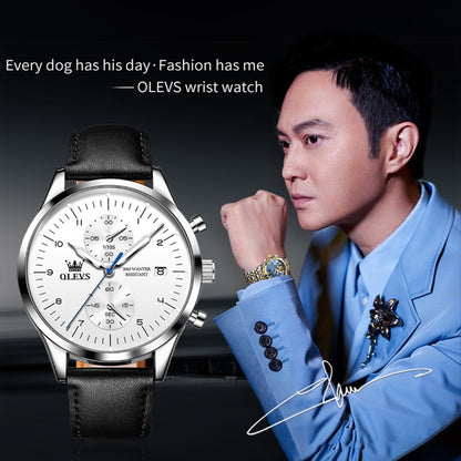 OLEVS 2880 Men Multifunctional Business Waterproof Leather Strap Quartz Watch(White) - Leather Strap Watches by OLEVS | Online Shopping South Africa | PMC Jewellery | Buy Now Pay Later Mobicred