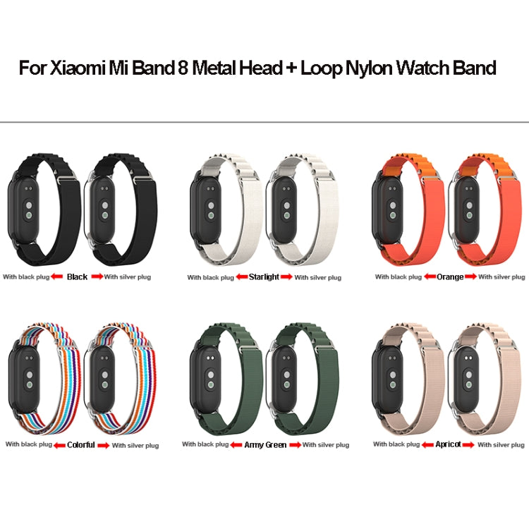 For Xiaomi Mi Band 8 Metal Plug Loop Nylon Watch Band(Black+Starlight) - Watch Bands by PMC TechLife | Online Shopping South Africa | PMC TechLife
