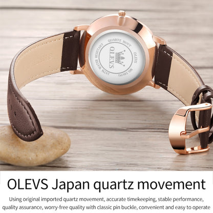 OLEVS 5869 Men Business Waterproof Genuine Leather Strap Quartz Watch(White + Brown) - Leather Strap Watches by OLEVS | Online Shopping South Africa | PMC Jewellery