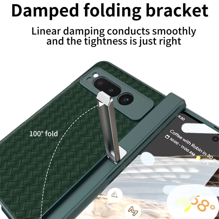 For Google Pixel Fold GKK Integrated Woven Folding Hinge Leather Phone Case with Holder(Green) - Google Cases by GKK | Online Shopping South Africa | PMC Jewellery