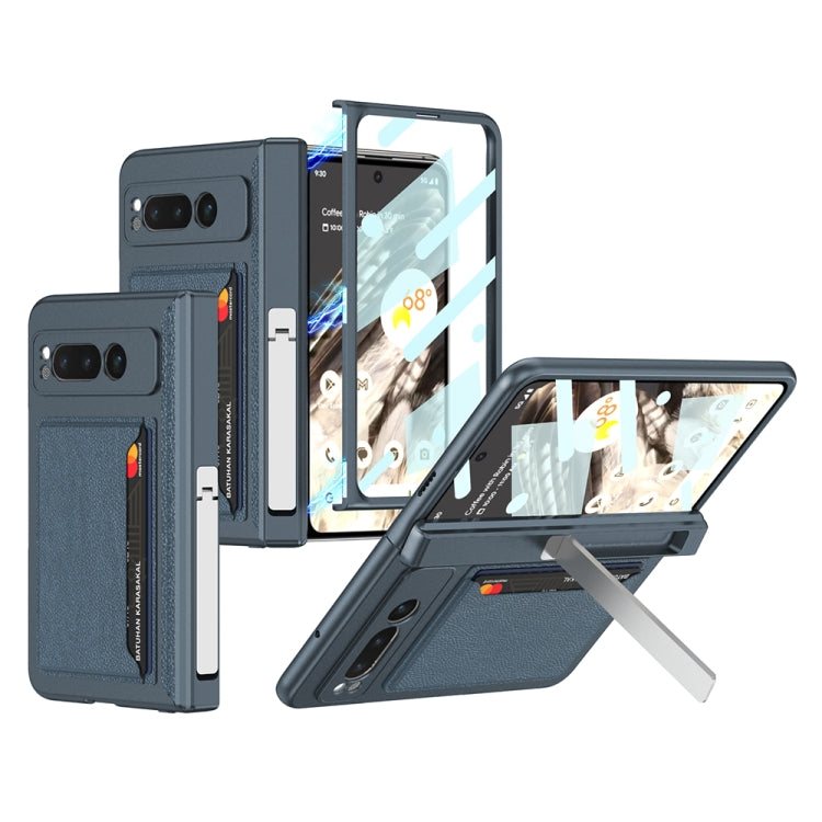 For Google Pixel Fold GKK Integrated Fold Hinge Full Coverage Phone Case with Card Bag(Blue) - Google Cases by GKK | Online Shopping South Africa | PMC Jewellery