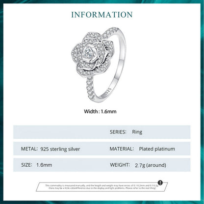 BSR449-8 S925 Sterling Silver White Gold Plated Zircon Rose Ring Hand Decoration - Rings by PMC Jewellery | Online Shopping South Africa | PMC Jewellery