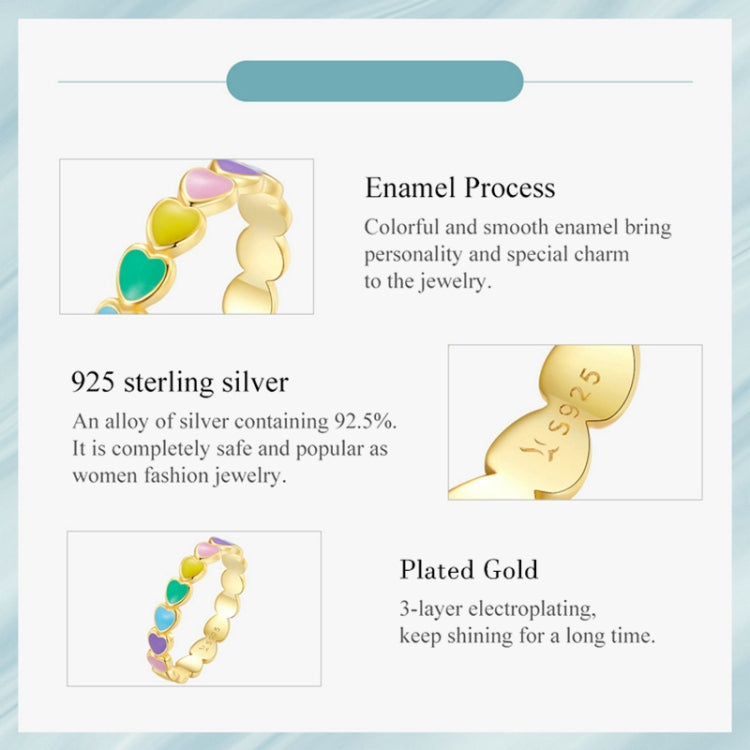 SCR444-5B S925 Sterling Silver Gold-plated Personalized Colorful Love Ring Hand Decoration - Rings by PMC Jewellery | Online Shopping South Africa | PMC Jewellery