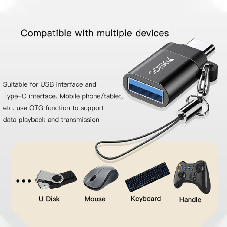Yesido GS06 Type-C to USB 3.0 OTG Mini Connector Adapter with Keychain(Black) - Converter & Adapter by Yesido | Online Shopping South Africa | PMC TechLife | Buy Now Pay Later Mobicred
