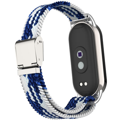 For Xiaomi Mi Band 8 Metal Head + Adjustable Nylon Braided Steel Buckle Watch Band(Blue White) - Watch Bands by PMC Jewellery | Online Shopping South Africa | PMC Jewellery