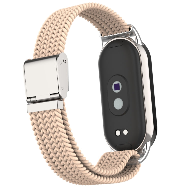 For Xiaomi Mi Band 8 Metal Head + Adjustable Nylon Braided Steel Buckle Watch Band(Apricot) - Watch Bands by PMC Jewellery | Online Shopping South Africa | PMC Jewellery