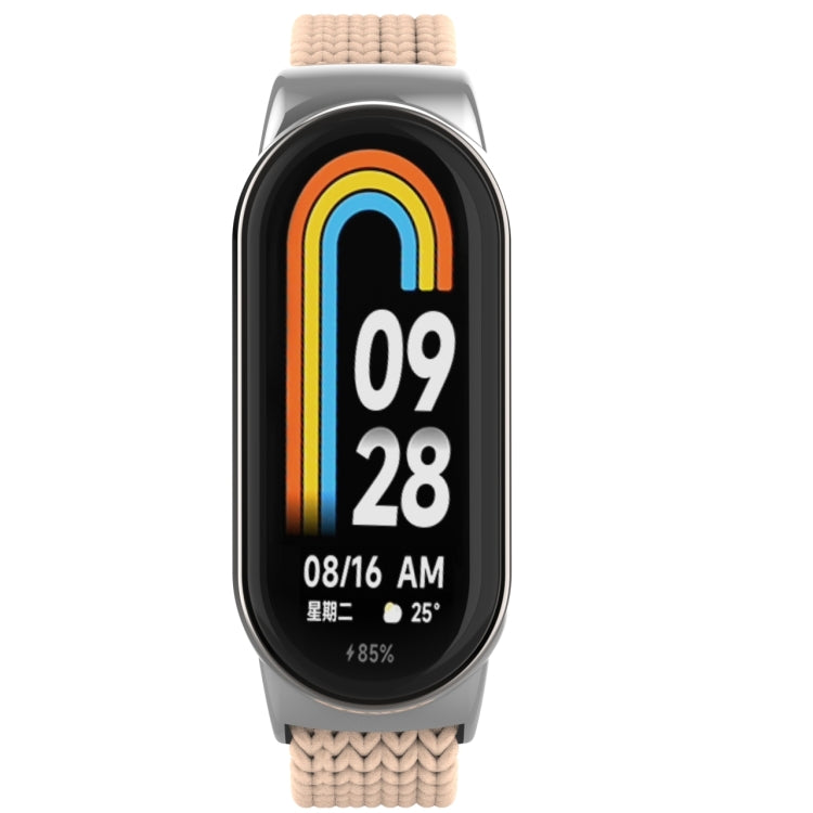 For Xiaomi Mi Band 8 Metal Head + Adjustable Nylon Braided Steel Buckle Watch Band(Apricot) - Watch Bands by PMC Jewellery | Online Shopping South Africa | PMC Jewellery