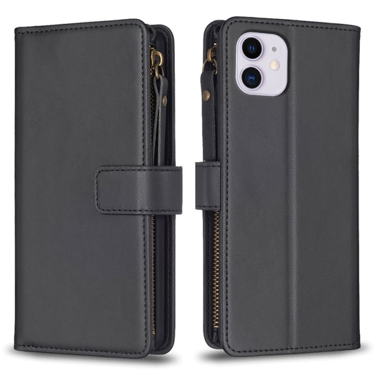 For iPhone 11 9 Card Slots Zipper Wallet Leather Flip Phone Case(Black) - iPhone 11 Cases by PMC Jewellery | Online Shopping South Africa | PMC Jewellery