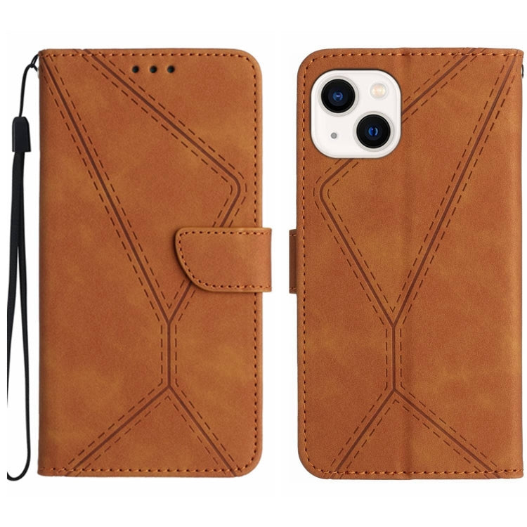 For iPhone 15 Stitching Embossed Leather Phone Case(Brown) - iPhone 15 Cases by PMC Jewellery | Online Shopping South Africa | PMC Jewellery