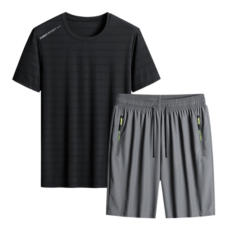 Summer Men T-shirt Short Pants Sports Suit Casual Fitness Two-piece Set, Size:XXXXXXL(Black Top+Grey Shorts) - Athletic Wear by PMC Jewellery | Online Shopping South Africa | PMC Jewellery