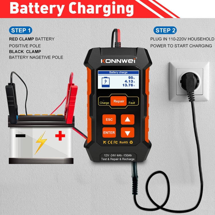 KONNWEI KW520 12V / 24V 3 in 1 Car Battery Tester with Detection & Repair & Charging Function(UK Plug) - Code Readers & Scan Tools by KONNWEI | Online Shopping South Africa | PMC Jewellery | Buy Now Pay Later Mobicred