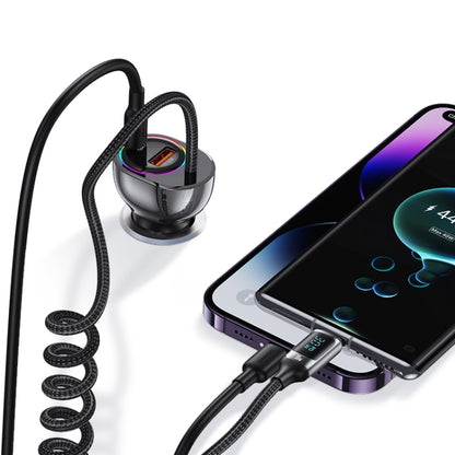 USAMS US-CC192 C37 60W Type-C+USB Dual Port Car Charger with Digital Display 30W Type-C Spring Data Cable(Tarnish) - Car Charger by USAMS | Online Shopping South Africa | PMC Jewellery | Buy Now Pay Later Mobicred