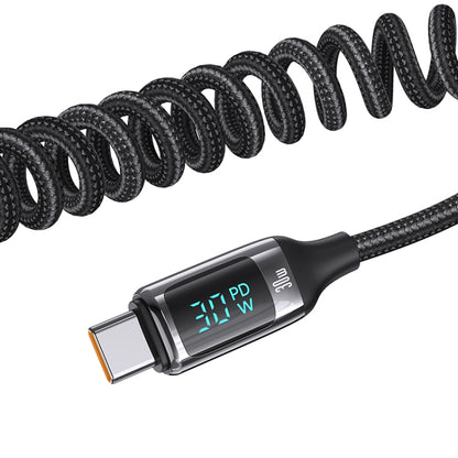 USAMS US-CC192 C37 60W Type-C+USB Dual Port Car Charger with Digital Display 30W Type-C Spring Data Cable(Tarnish) - Car Charger by USAMS | Online Shopping South Africa | PMC Jewellery | Buy Now Pay Later Mobicred